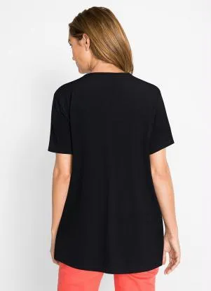 bonprix - Blusa com Sobreposição Geométrico Preto - BONPRIX