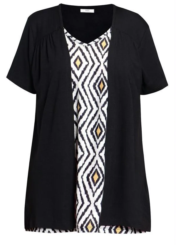 bonprix - Blusa com Sobreposição Geométrico Preto