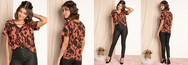 Blusa com Tira no Decote Tie Dye Marrom