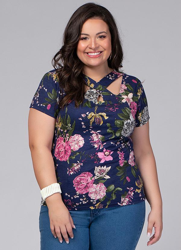 Quintess - Blusa com Tiras no Decote Floral Marinho 5