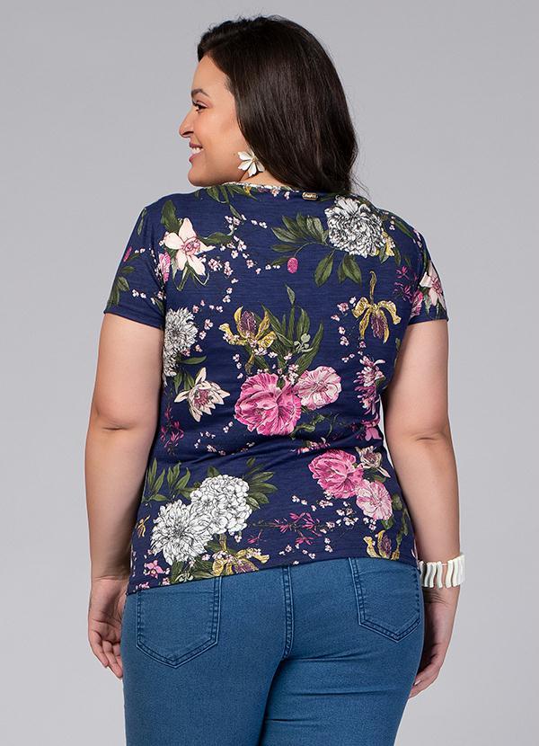 Quintess - Blusa com Tiras no Decote Floral Marinho 6