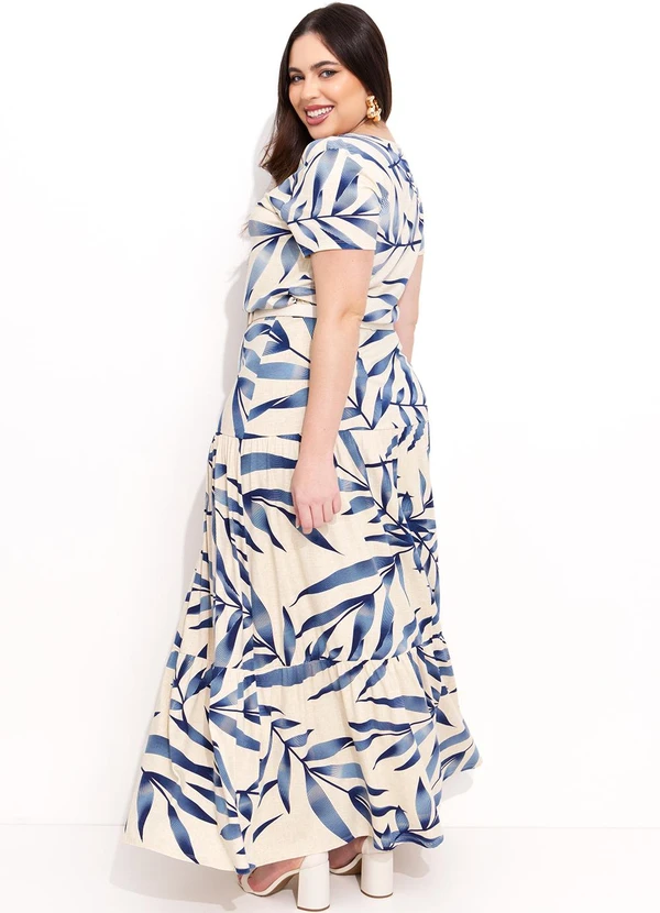 Quintess - Blusa com Tiras no Decote Folhagem Azul 14