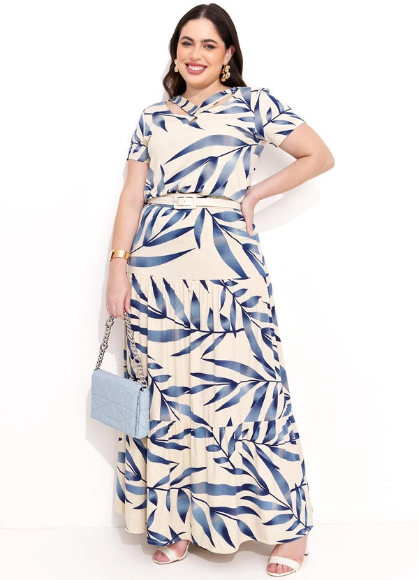 Quintess - Blusa com Tiras no Decote Folhagem Azul 17