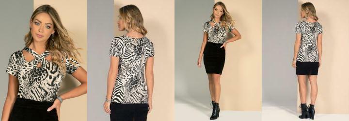 Blusa com Tiras no Decote Ona Preta