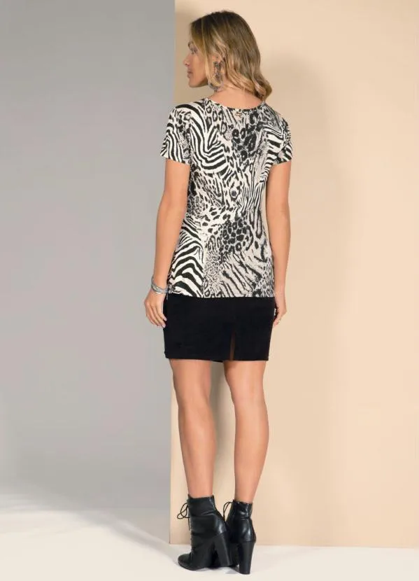 Quintess - Blusa com Tiras no Decote Onça Preta 4