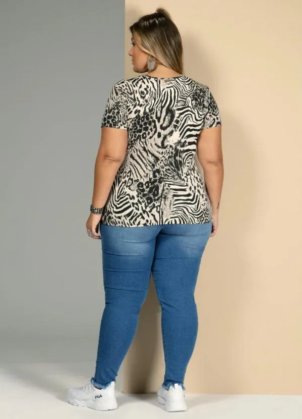 Quintess - Blusa com Tiras no Decote Onça Preta 8