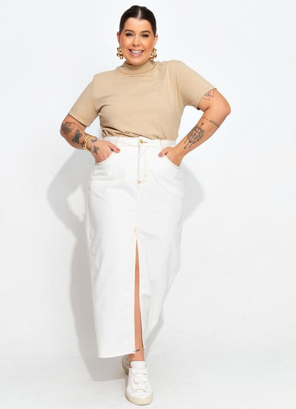 Quintess - Blusa com Trabalhado Decote Bege em Molecotton 13