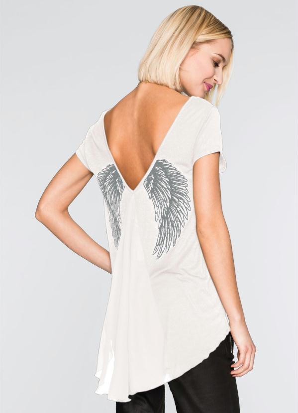 bonprix - Blusa Come Stampa Localizada de Asas Branca
