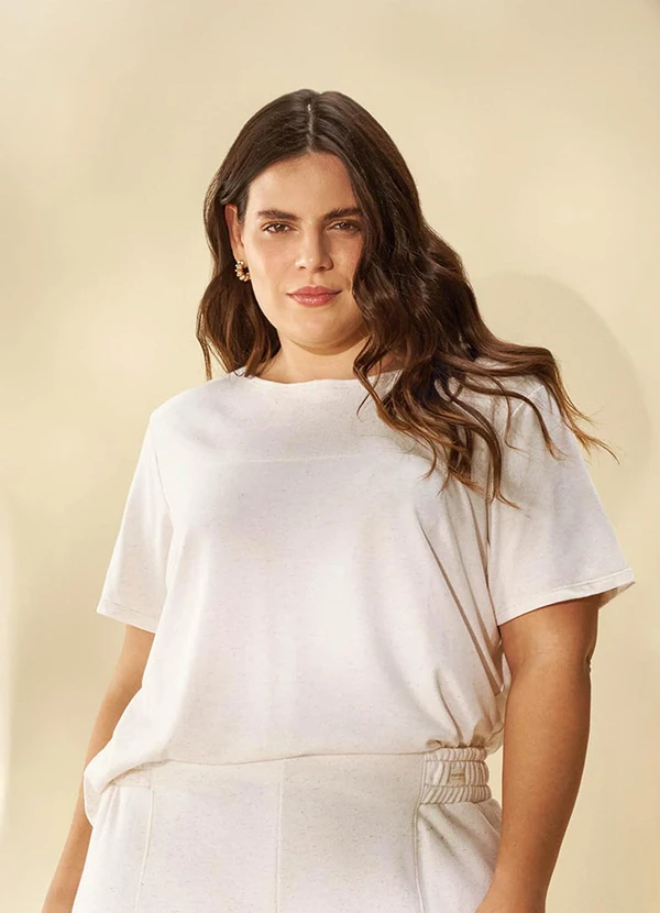 Marialícia - Blusa Comfy Feminina Malha Linho Bege
