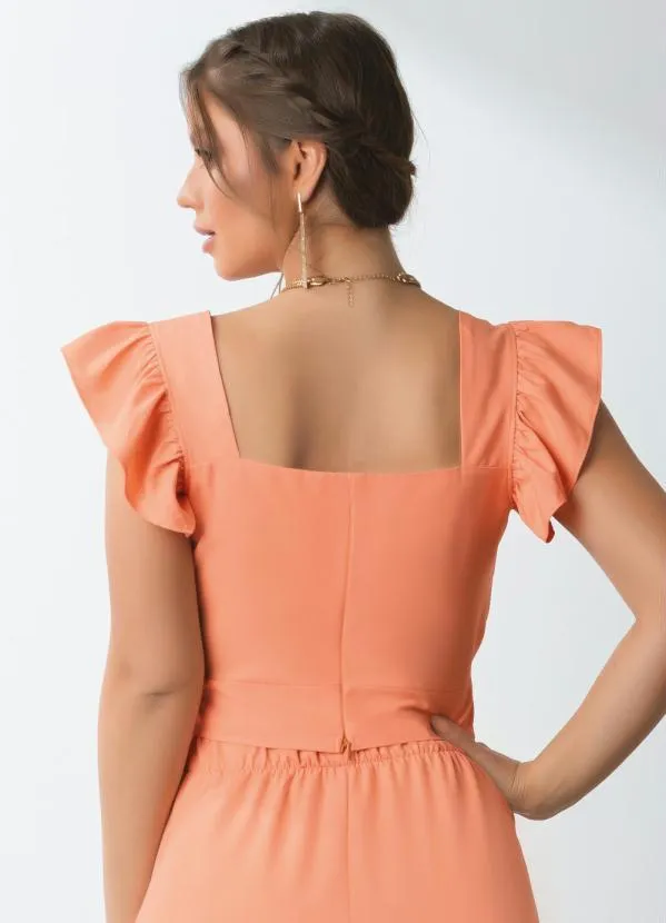 Queima Estoque - Blusa Coral Decote Coração e Babados 2