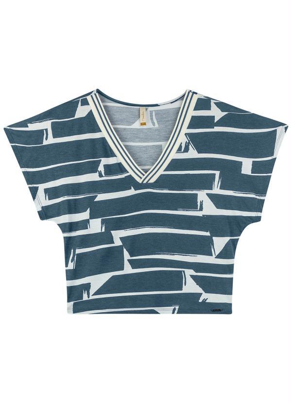 Marialícia - Blusa Criativa Comfy Decote com Retilínea Azul 4