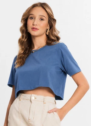Select - Blusa Cropped Básico em Meia Malha Azul - SELECT