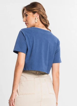 Select - Blusa Cropped Básico em Meia Malha Azul - SELECT