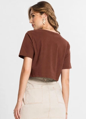 Select - Blusa Cropped Básico em Meia Malha Marrom - SELECT