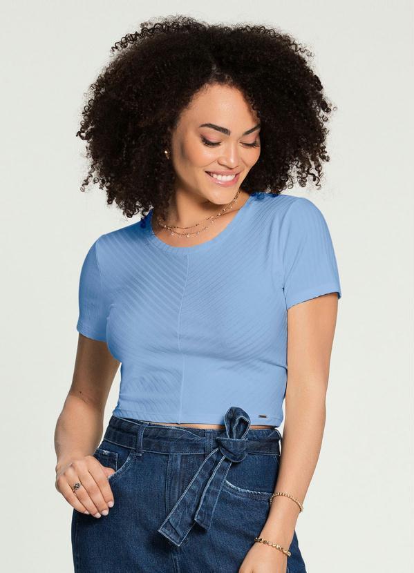 Lunender - Blusa Cropped Canelada Básica Azul