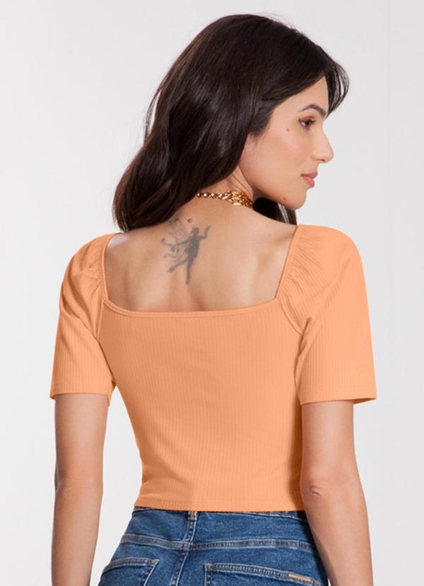 Lunender - Blusa Cropped Canelada com Detalhe Laço Laranja 2