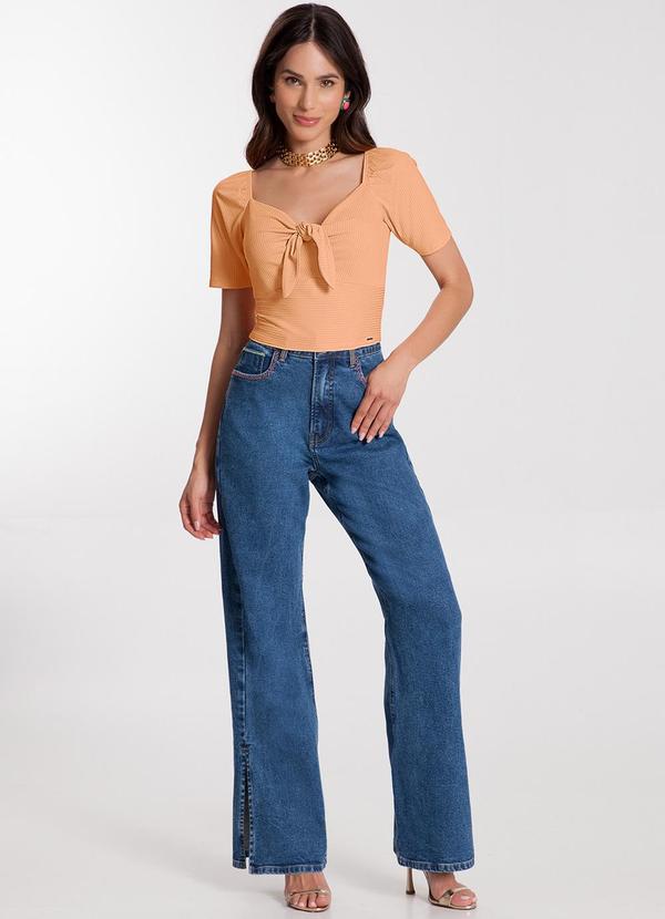 Lunender - Blusa Cropped Canelada com Detalhe Laço Laranja 3