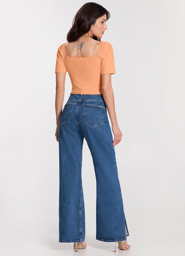 Lunender - Blusa Cropped Canelada com Detalhe Laço Laranja 4