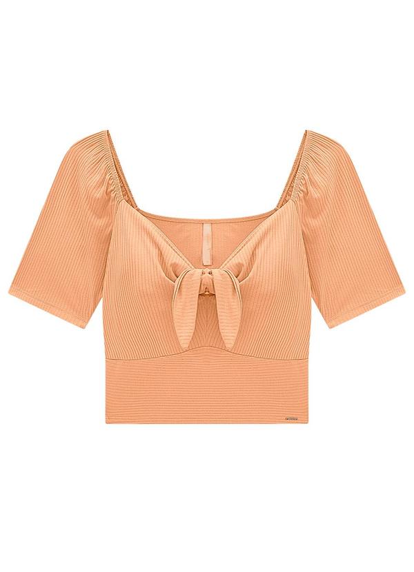 Lunender - Blusa Cropped Canelada com Detalhe Laço Laranja 5