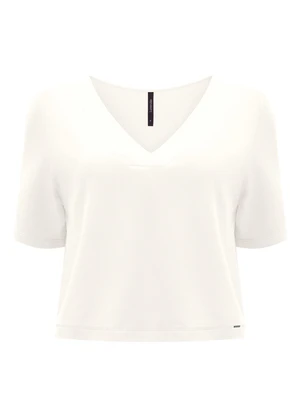 Lunender - Blusa Cropped com Decote em V Branco - LUNENDER