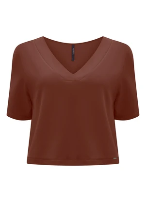 Lunender - Blusa Cropped com Decote em V Marrom - LUNENDER