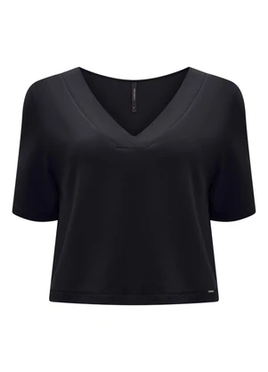Lunender - Blusa Cropped com Decote em V Preto - LUNENDER