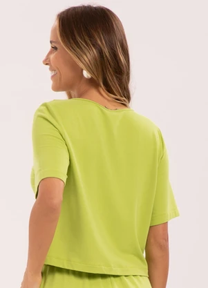 Lunender - Blusa Cropped com Decote em V Verde - LUNENDER
