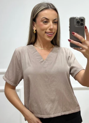 Doce Tom - Blusa Cropped  com Decote V Cinza - DOCE TOM