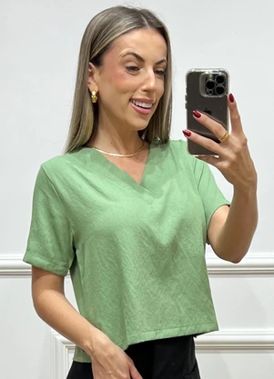 Doce Tom - Blusa Cropped  com Decote V Verde - DOCE TOM