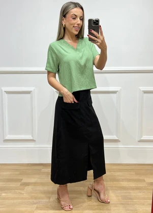 Doce Tom - Blusa Cropped  com Decote V Verde - DOCE TOM