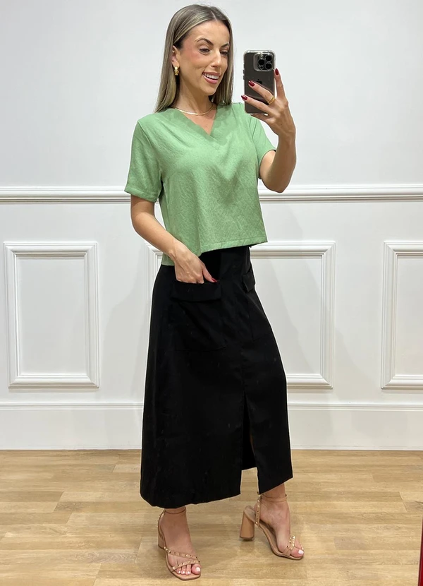 Doce Tom - Blusa Cropped  com Decote V Verde 2