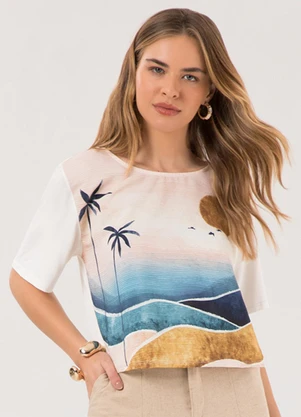 Lunender - Blusa Cropped com Frente Estampada Branco - LUNENDER