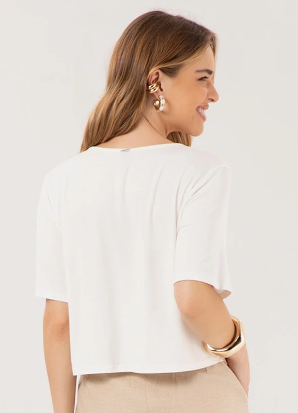 Lunender - Blusa Cropped com Frente Estampada Branco 2