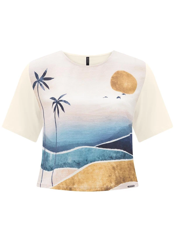 Lunender - Blusa Cropped com Frente Estampada Branco 4