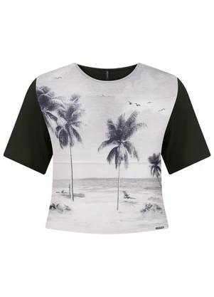 Lunender - Blusa Cropped com Frente Estampada Preto - LUNENDER