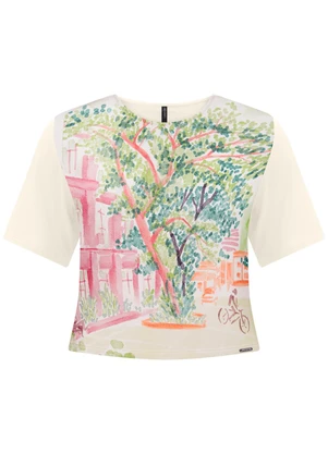 Lunender - Blusa Cropped com Frente Estampada Verde - LUNENDER