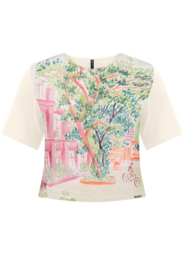 Lunender - Blusa Cropped com Frente Estampada Verde