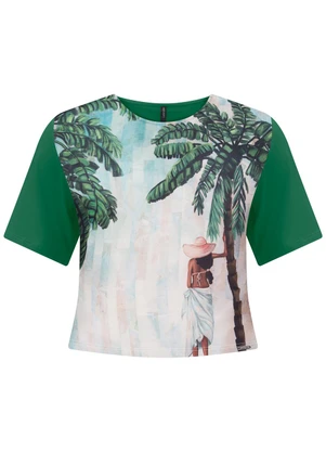 Lunender - Blusa Cropped com Frente Estampada Verde - LUNENDER