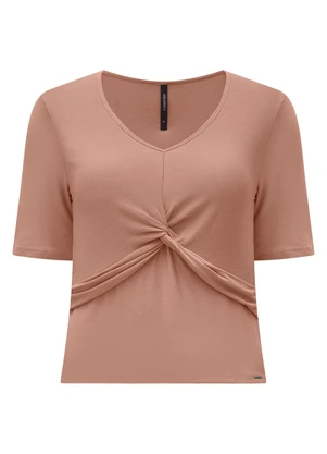 Lunender - Blusa Cropped D com Detalhe Transpassado Bege - LUNENDER