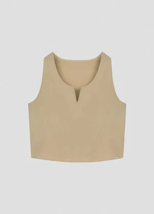 Cereja Rosa - Blusa Cropped em Alfaiataria com Decote V Bege - CEREJA ROSA
