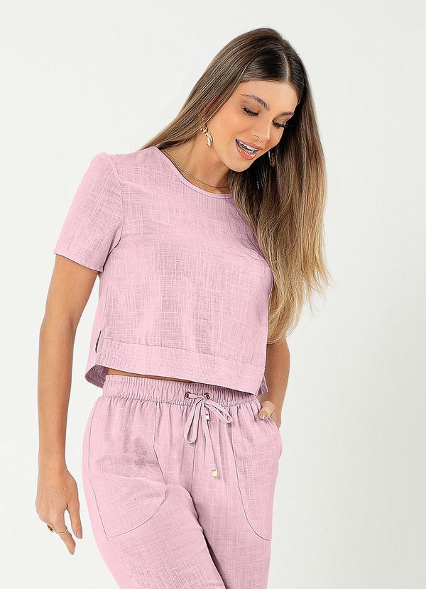 Cativa - Blusa Cropped em Algodão Rosa Claro