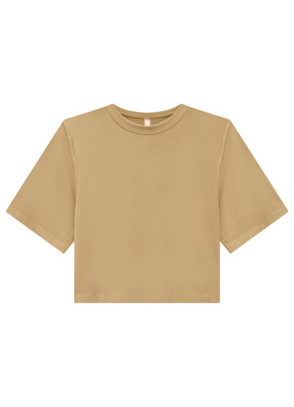 Lunender - Blusa Cropped em Malha Básica Bege