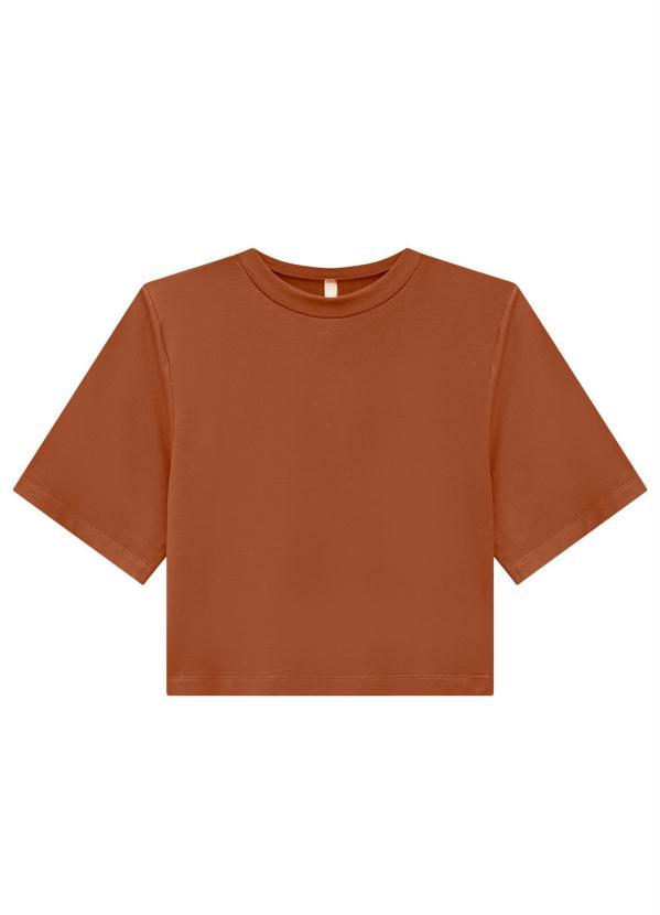 Lunender - Blusa Cropped em Malha Básica Terracota 4