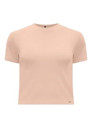 Lunender - Blusa Cropped em Malha Canelada Bege - LUNENDER