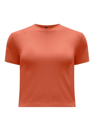 Lunender - Blusa Cropped em Malha Canelada Laranja - LUNENDER