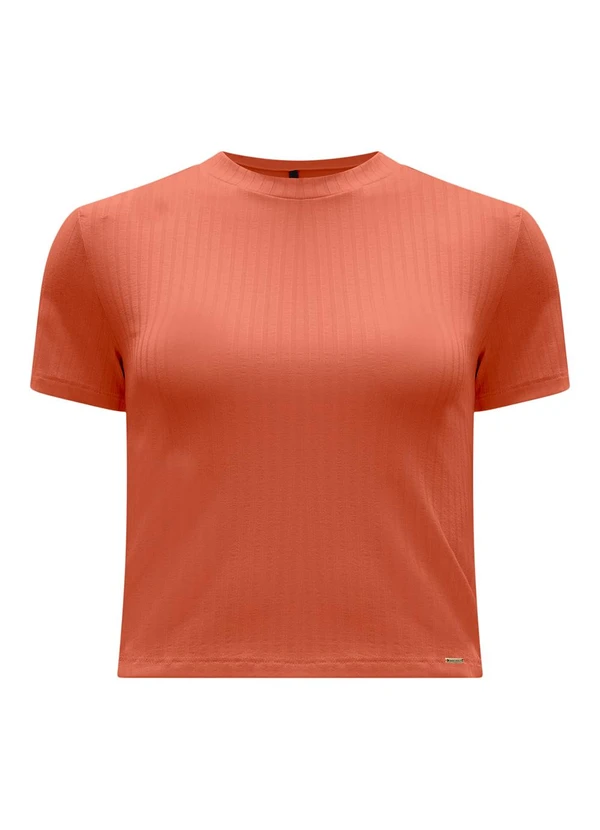 Lunender - Blusa Cropped em Malha Canelada Laranja