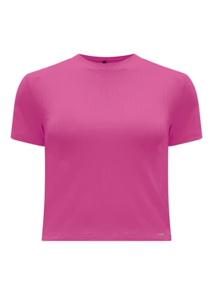Lunender - Blusa Cropped em Malha Canelada Rosa - LUNENDER