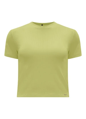 Lunender - Blusa Cropped em Malha Canelada Verde - LUNENDER