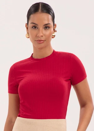 Lunender - Blusa Cropped em Malha Canelada Vermelho - LUNENDER