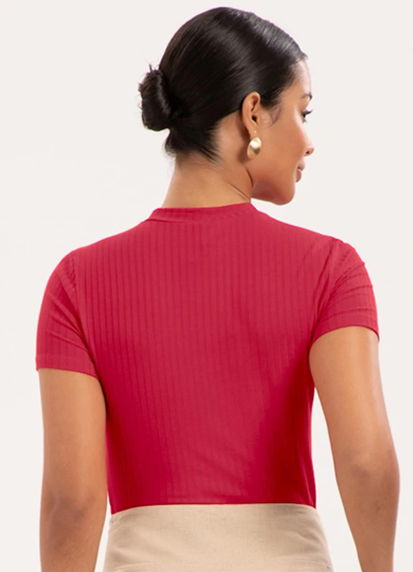 Lunender - Blusa Cropped em Malha Canelada Vermelho 2